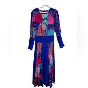 Vintage JEANNE MARC Patchwork Multicolor Maxi Dress. Sz Small 8/10